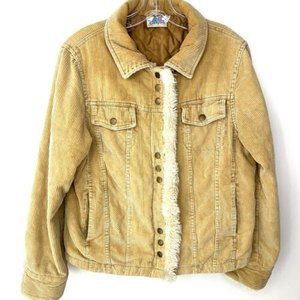 Disneyland Resort Women’s M Tan Corduroy Sherpa Trim Jacket Snap Buttons